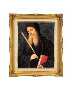 8"x10" Saint Benedict Textured Art in a 12"x14" Ornate Antiqued Gold Frame with Inner Linen Border 