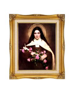 8"x10" Chambers: St. Therese Textured Art in a 12"x14" Ornate Antiqued Gold Frame with Inner Linen Border 
