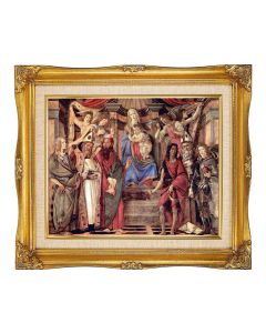 8"x10" Madonna Throne of Angels and Saints Textured Art in a 12"x14" Ornate Antiqued Gold Frame with Inner Linen Border 