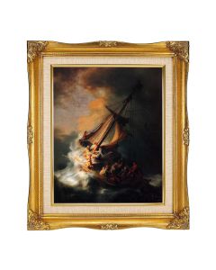 8"x10" Rembrandt-The Storm in Galilee Textured Art in a 12"x14" Ornate Antiqued Gold Frame with Inner Linen Border