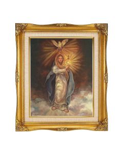 8"x10" Mary With Monstrance Textured Art in a 12"x14" Ornate Antiqued Gold Frame with Inner Linen Border 