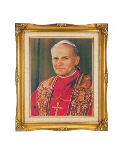 8"x10" Pope John Paul II Textured Art in a 12"x14" Ornate Antiqued Gold Frame with Inner Linen Border