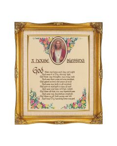 8"x10" Textured Art A House Blessing in a 12"x14" Ornate Antiqued Gold Frame with Inner Linen Border 