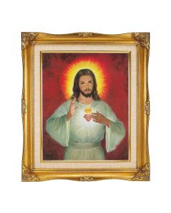 8"x10" S.H.J. Textured Art in a 12"x14" Ornate Antiqued Gold Frame with Inner Linen Border