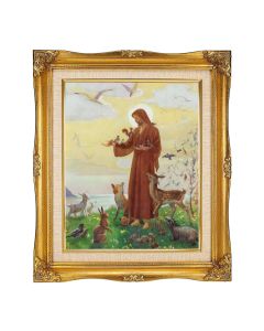 8"x10" St. Francis Textured Art in a 12"x14" Ornate Antiqued Gold Frame with Inner Linen Border 