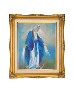 8"x10" Our Lady of Grace Textured Art in a 12"x14" Ornate Antiqued Gold Frame with Inner Linen Border