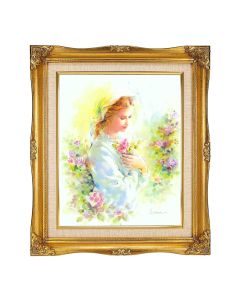 8"x10" Mystical Rose (Blanc) Textured Art Image in a 12"x14" Ornate Antiqued Gold Frame with Inner Linen