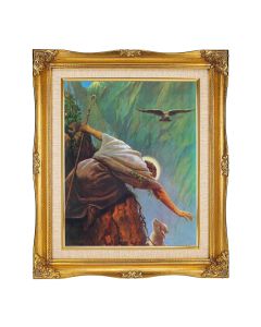8"x10" The Lost Sheep Textured Art in a 12"x14" Ornate Antiqued Gold Frame with Inner Linen Border 