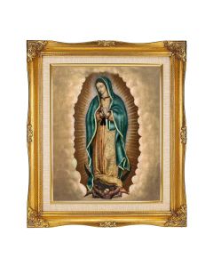 8"x10" O.L. of Guadalupe Textured Art in a 12"x14" Ornate Antiqued Gold Frame with Inner Linen Border 