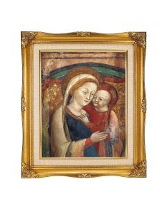 8"x10" O.L. of Good Counsel-Genazzano Italy Textured Art in a 12"x14" Ornate Antiqued Gold Frame with Inner Linen Border 