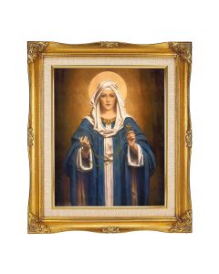8"x10" Madonna of the Rosary Textured Art in a 12"x14" Ornate Antiqued Gold Frame with Inner Linen Border