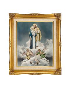 8"x10" Textured Art of Chambers: Jesus and Mary in a 12"x14" Ornate Antiqued Gold Frame with Inner Linen Border 