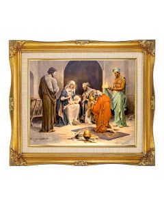 8"x10" Chambers: Adoration of the Magi Textured Art in a 12"x14" Ornate Antiqued Gold Frame with Inner Linen Border