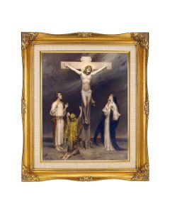 8"x10" Chambers: Crucifixion of Christ Textured Art 12"x14" Ornate Antiqued Gold Frame with Inner Linen Border