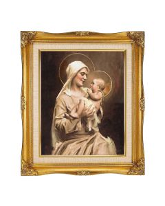 8"x10" Chambers: Mother of Divine Christ Textured Art in a 12"x14" Ornate Antiqued Gold Frame with Inner Linen Border 