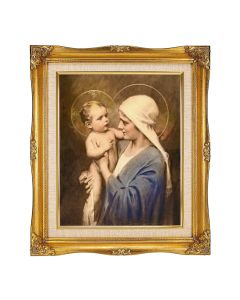 8"x10" Chambers: Jesus and Mary Textured Art in a 12"x14" Ornate Antiqued Gold Frame with Inner Linen Border 