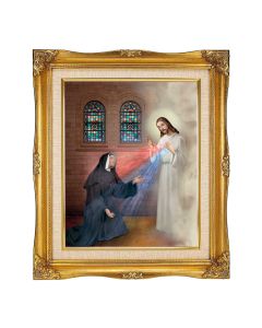8"x10" Sister Faustina with Divine Mercy Textured Art in a 12"x14" Ornate Antiqued Gold Frame with Inner Linen Border 