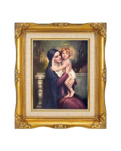 8"x10" Chambers:  Chambers: Madonna and Christ Child Textured Art in a 12"x14" Ornate Antiqued Gold Frame with Inner Linen Border