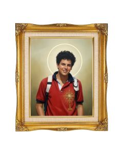 8"x10" St. Carlo Acutis Textured Art in a 12"x14" Ornate Antiqued Gold Frame with Inner Linen Border 
