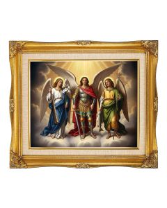8"x10" The Three Holy Archangels Textured Art in a 12"x14" Ornate Antiqued Gold Frame with Inner Linen Border 