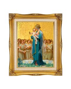 8"x10" Vidal: Madonna and Child Textured Art in a 12"x14" Ornate Antiqued Gold Frame with Inner Linen Border 