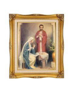 8"x10" Chambers: Holy Family of Nazareth Textured Art in a 12"x14" Ornate Antiqued Gold Frame with Inner Linen Border