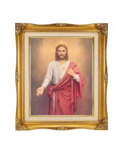 8"x10" Chambers: Sacred Heart of Jesus Texture Art in a 12"x14" Ornate Antiqued Gold Frame with Inner Linen Border