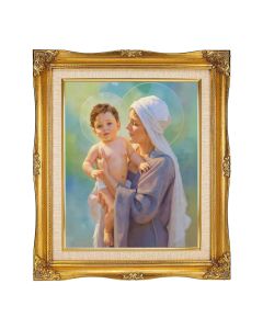 8"x10" After Chambers: Mary and Jesus Textured Art in a 12"x14" Ornate Antiqued Gold Frame with Inner Linen Border 