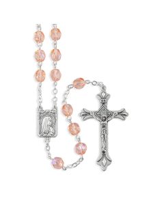 Pink Glass Bead Rosary with Deluxe Center and Crucifix