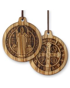 St Benedict Olive Wood Medal on a Leather Cord