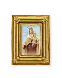 Gold Frame with Fleur de lis Corners and an Our Lady of Mount Carmel Print-P65