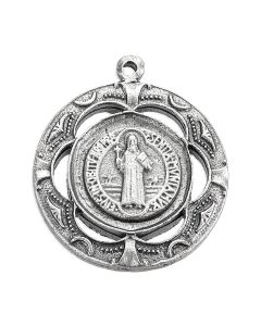 1 1/8" St. Benedict Jubilee Pierced Medal in Antiqued Silver Finish