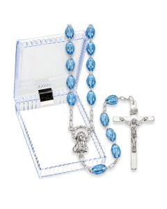 Oval Sapphire Plastic Bead Rosary, Boxed