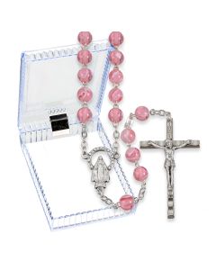 Pink Swirl Glass Bead Rosary, Boxed