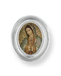 3 1/2" x 4 1/2" Silver Oval Frame with an Our Lady of Guadalupe Print-P65