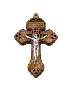 3 1/2" Olive Wood Pardon Crucifix with Silver Oxidized Corpus