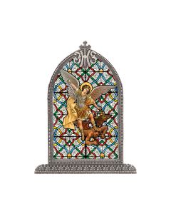 Saint Michael Silver Arch Framed Liturgical Glass Art-P65