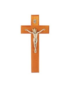9" Natural Cherry Cross with Antiqued Silver Finish Italian Salerni Corpus