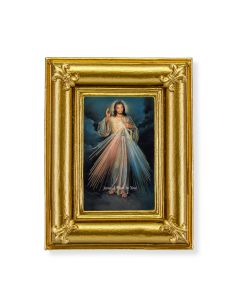 Gold Frame with Fleur de lis Corners and a Divine Mercy Print-P65