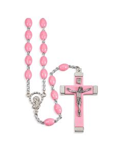 Pink Acrylic Bead Rosary with Metal Bound Crucifix