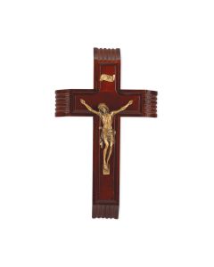 10" Dark Cherry Sick Call Cross with a Museum Gold Finish Corpus
