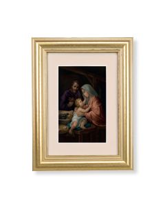 5 1/4" x 6 3/4" Gold Leaf Frame-Cream Matte with a 2 1/2" x 3 3/4" Holy Family Print