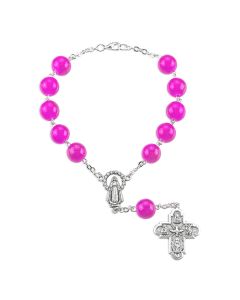Round Fuchsia Glass Bead Auto Rosary