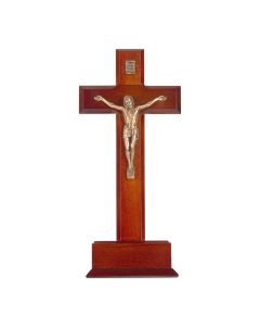 10" Standing Dark Cherry Cross with Museum Gold Tone Corpus