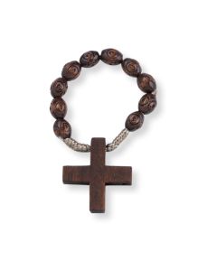 Dark Brown Wood Cross Rosary Ring