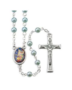 4mm Light Blue Pearlized Bead Guardian Angel Rosary