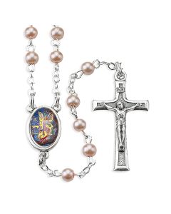 4mm Light Pink Pearlized Bead Guardian Angel Rosary