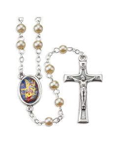 4mm Light White Pearlized Bead Guardian Angel Rosary