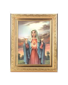 8 1/4" x 10 1/4" Gold Ornate Frame with a 6" x 8" Immaculate Heart of Mary Print