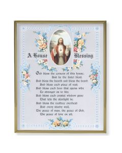 8" x 10" Gold Plaque Frame with a House Blessing- Sacred Heart of Jesus Print